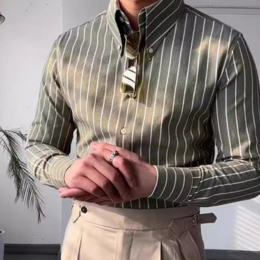 Spring Leisure Business Long Sleeve Striped Shirt Men