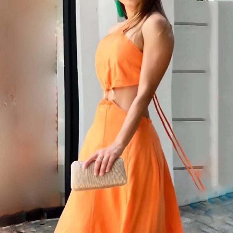 Orange Autumn Sleeveless Dress