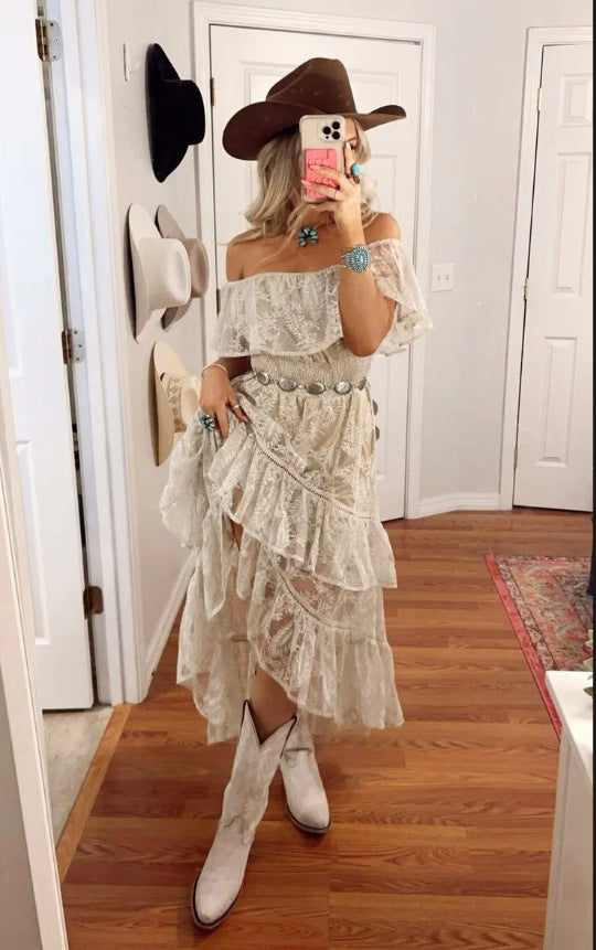 Women's Casual Bohemian Lace Strapless Dress