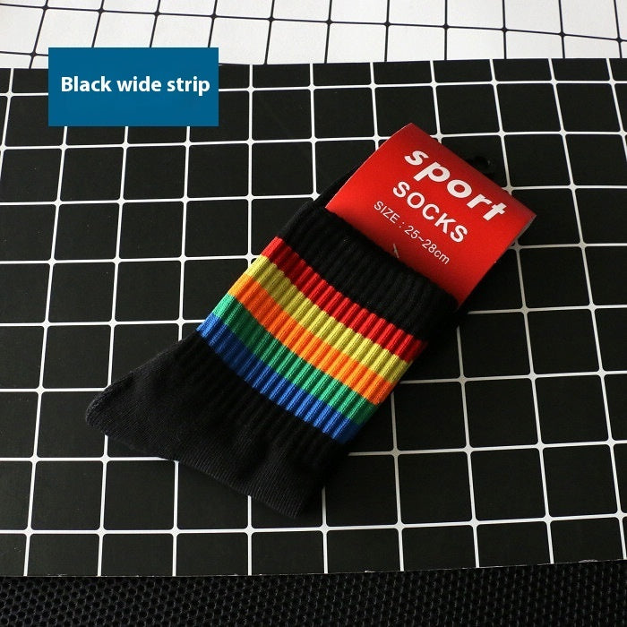 Rainbow Striped Sports Socks Towel Bottom Thickened