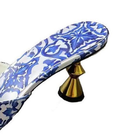 Women's Fashion Runway Abnormal Shape Heels Open Toe Printed High Heels