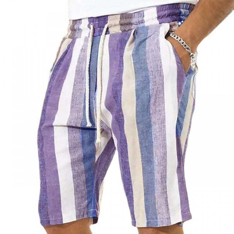 Men's Beach Drawstring Shorts Striped 3D Printing European And American