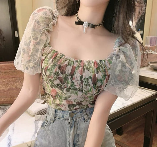 Sweet Floral Chiffon Printing Set Head Temperament