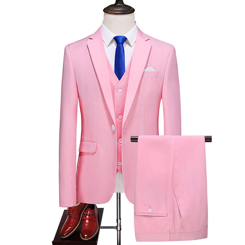 Men's Suits Three-piece Evening Dress Banquet Wedding Korean Style Solid Color Suit Suit