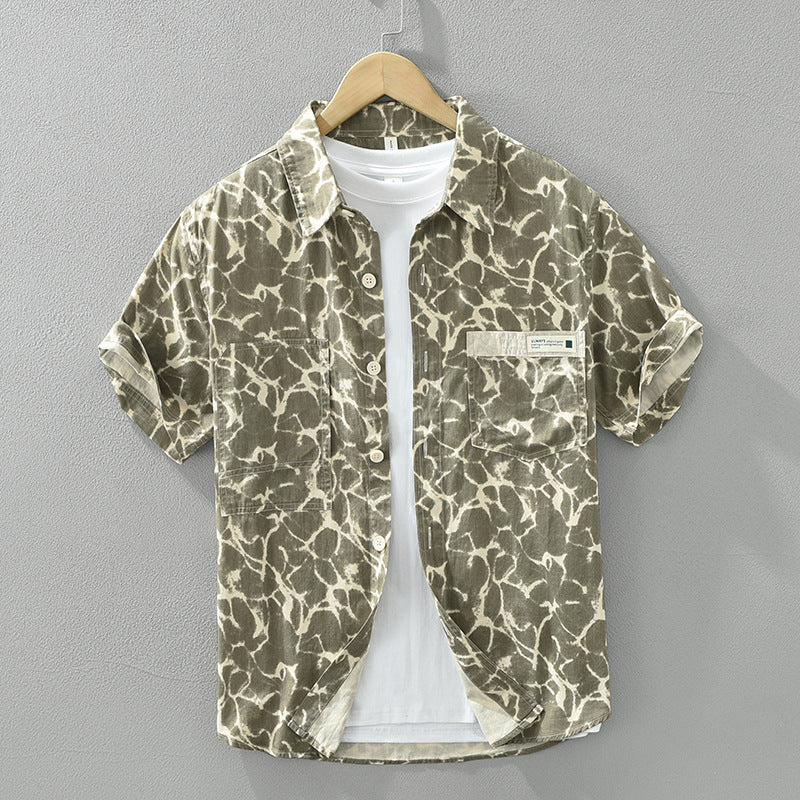 Japanese Personality Printed Short Sleeve Men's Fashion Casual Artistic Loose Shirt