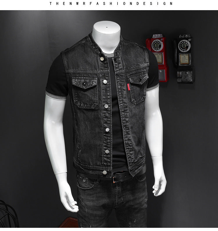 Harley Motorcycle Men's Uniform Black Stand-up Collar Plus Size Denim Vest