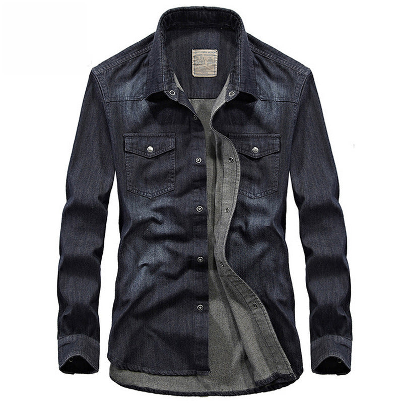 Denim Men's Long-sleeved Shirt Cotton Plus Size Lapels Denim Shirt