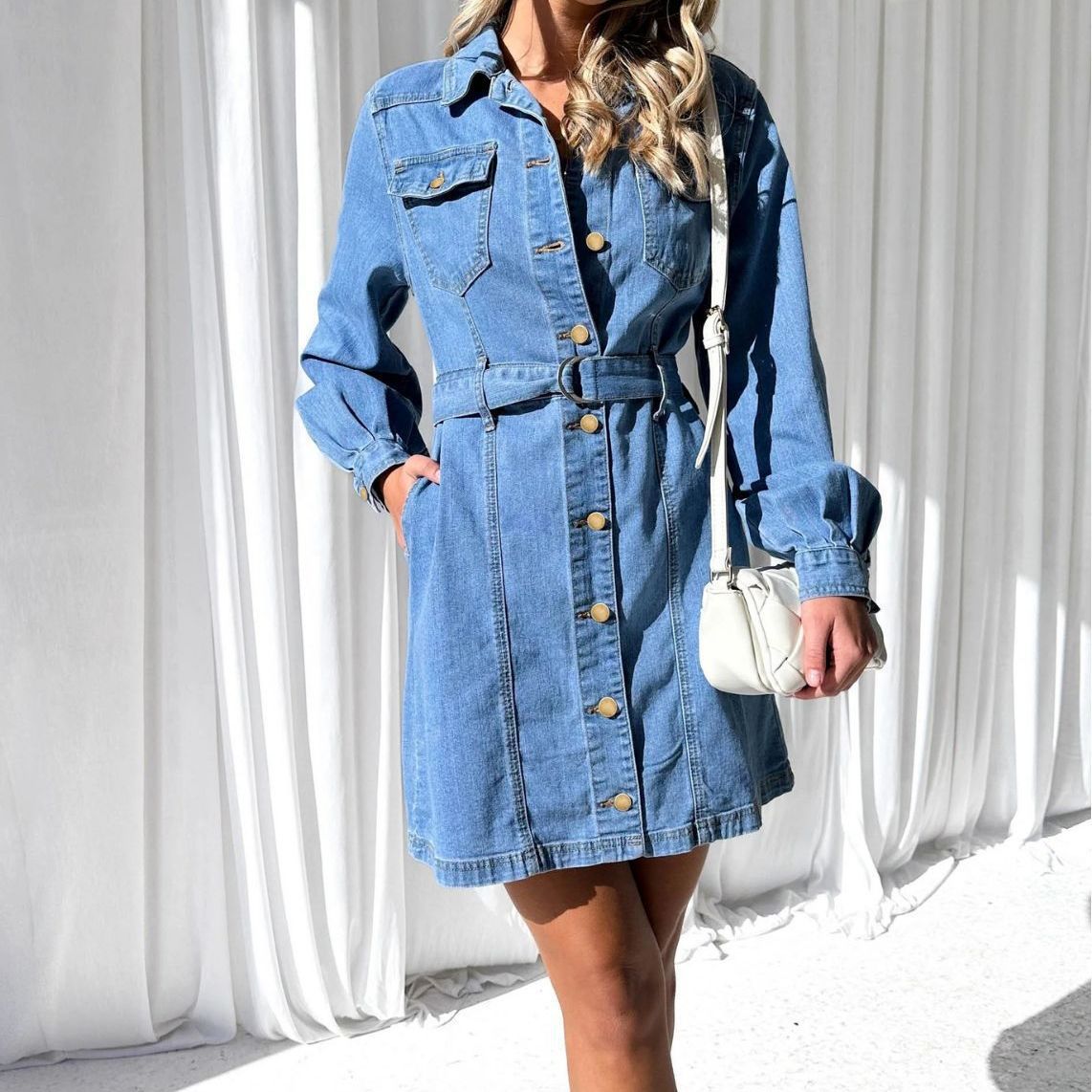 Fashion Casual Button Denim Dress Women