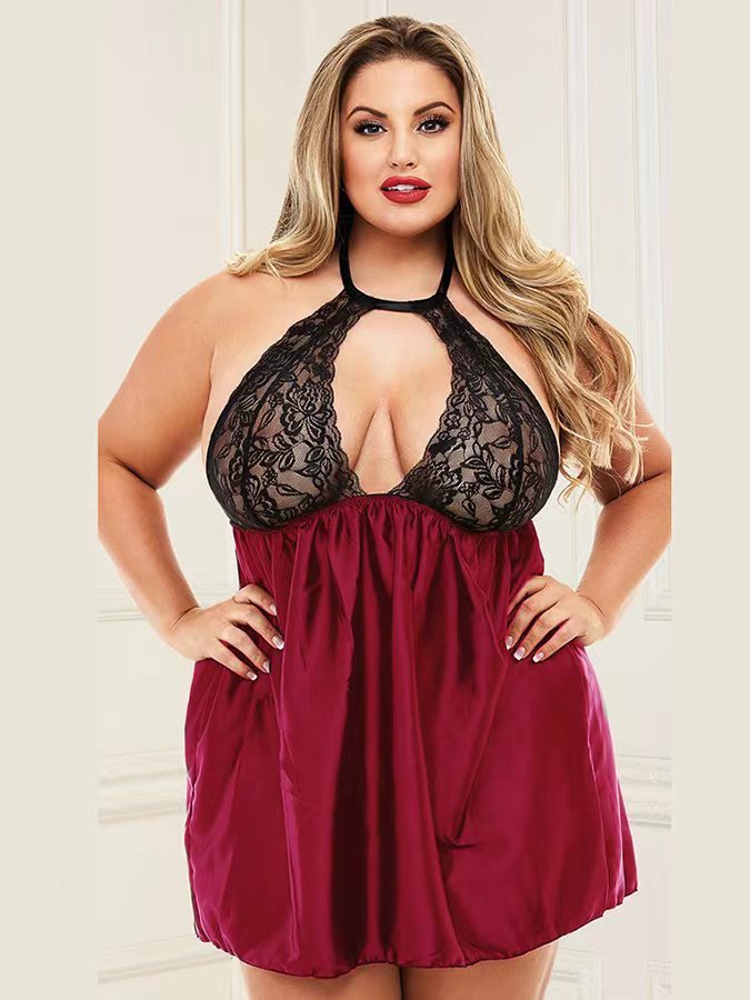 Plump Lingerie Sexy Fat Lady Lace Nightgown Sheer Cutout Home Pajamas