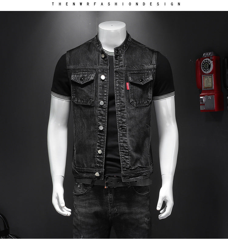 Harley Motorcycle Men's Uniform Black Stand-up Collar Plus Size Denim Vest