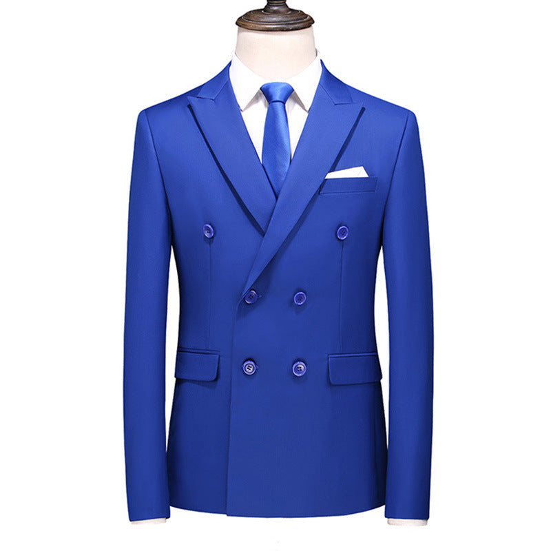 Men's Slim-fit Solid Color Double-row Two-button Suit