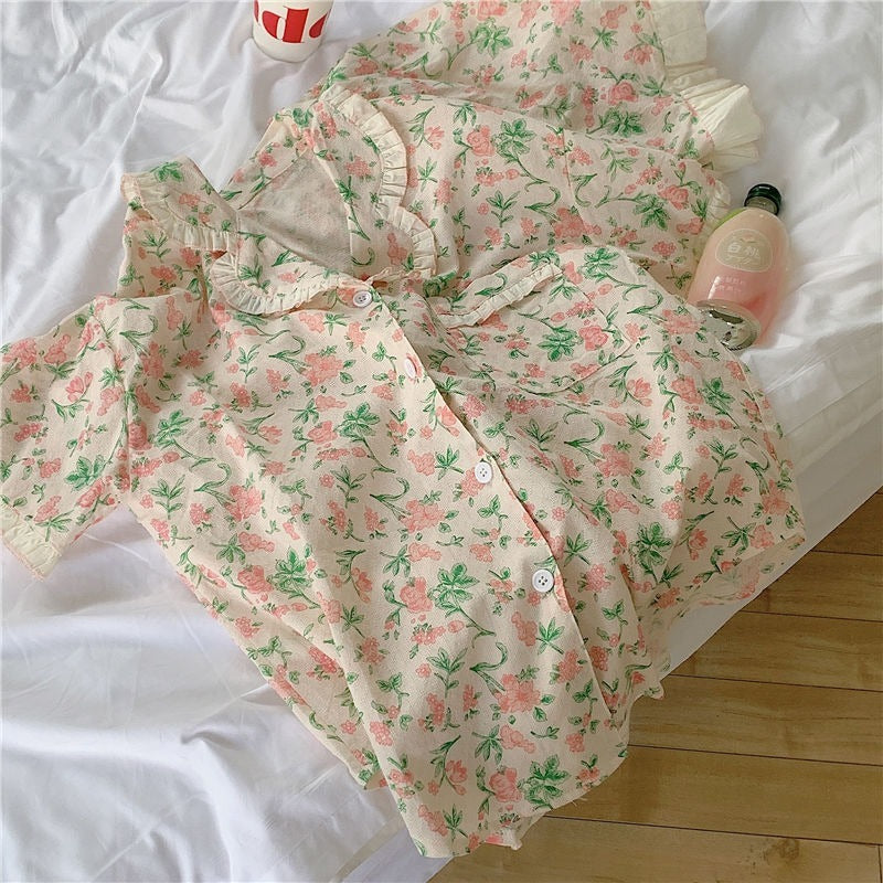 Pajamas Women's Floral Pajamas Suit Sweet