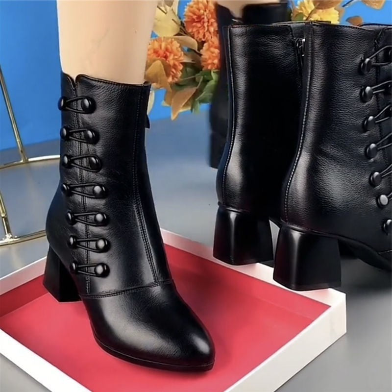 Decorative Button Zipper Non-slip Wear-resistant Fashion Boots Women's Shoes