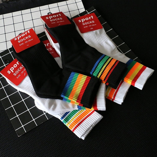 Rainbow Striped Sports Socks Towel Bottom Thickened