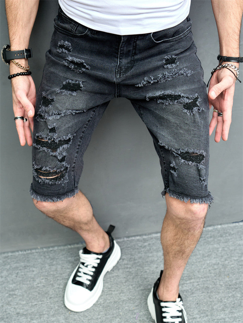 New Men's Five-point Slim Fit Skinny Scrape Denim Shorts